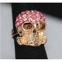 FASHION JEWELRY PINK CZ SKULL SHAPED BRASS RING