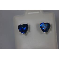 HEART BLUE ZIRCON CZ STUD EARRINGS .925 STERLING SILVER