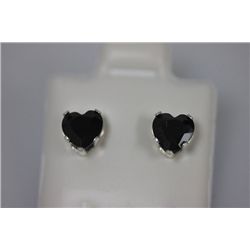 HEART BLACK CZ STUD EARRINGS .925 STERLING SILVER