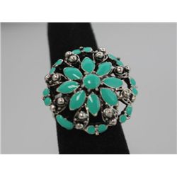 FASHION JEWELRY; SYNTHETIC TURQUOISE COLORED BRASS RING