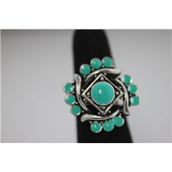 FASHION JEWELRY SYNTHETIC TURQUOISE COLORED BRASS RING