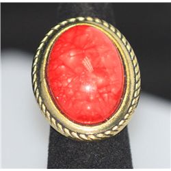 FASHION JEWELRY BRASS RING; SYNTHETIC RED STONE