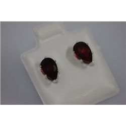 PEAR GARNET CZ STUD EARRINGS .925 STERLING SILVER