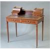Image 1 : An Edwardian satinwood banded mahogany writing table with raised compartments and 2 short drawers...
