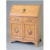 Image 1 : A Sheraton Revival satinwood bureau, painted with a portrait, foliate scrolls and flowers, fitted...