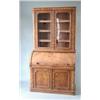 Image 1 : A Victorian burr walnut cylinder bureau bookcase with 2 glazed doors, slide out writing surface a...
