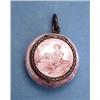 Image 1 : An early 19th century silver gilt vinaigrette painted in pink on white enamel with lovers in a ga...