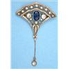 Image 1 : A French 925 standard openwork fan shape pendant brooch set blue and white pastes £60-80...