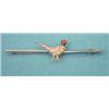Image 1 : A 15ct gold and platinum bar brooch mounted with a rose diamond set and polychrome enamelled phea...