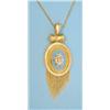 Image 1 : A Victorian bloomed gold oval pendant, the central pale blue enamelled boss gypsy set with a spli...