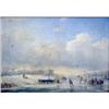 Image 1 : Eighteenth century Dutch School, oil on wooden panel, Figures on a frozen river, a town beyond, 8...