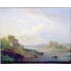Image 1 : Paul Diareck, oil on canvas, Lake scene with ruins and fishing boat, signed and dated 187..., 8in...