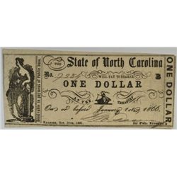 1866 NORTH CAROLINA $1.00 NOTE XF