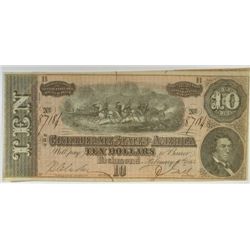 1864 $10.00 CONFEDERATE NOTE NICE AU