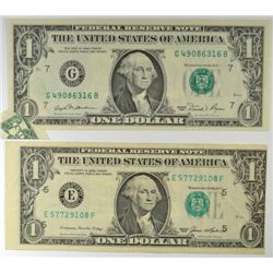 1981 $1 FDR NOTE MINT ERROR FOLD OVER & 1985 $1 FDR NOTE MINT ERROR CUTTING