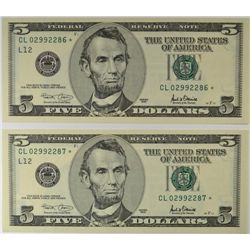 2- CONSEC $5.00 2001 STAR NOTES! GEMS