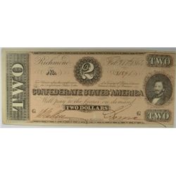 1864 $2 CONFEDERATE STATES OF AMERICA NOTE