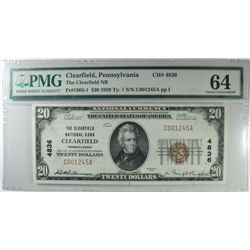 1929 $20 NATIONAL CLEAR FIELD, PA #4836 PMG 64