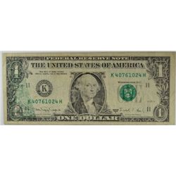 1988 $1 FDR NOTE MINT ERROR WET TRANSFER