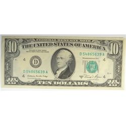 1981 $10 FDR NOTE MINT ERROR INK