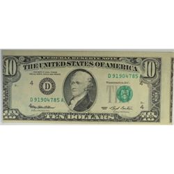 1993 $10 FDR NOTE MINT ERROR MIS ALIGNED