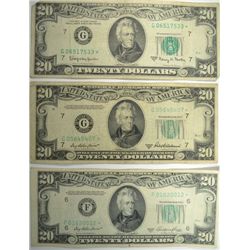 $20.00 FRN STAR NOTES: 1963 A, 1950 B, 1950 A VG