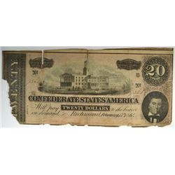 CONFEDERATE $20.00 NOTE 1864 FAIR-GOOD