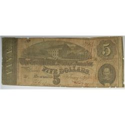 CONFEDERATE $5.00 NOTE 1864 FAIR-GOOD