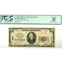 1929 $20 NATIONAL RAWLINS, WY #4320 PCGS 20