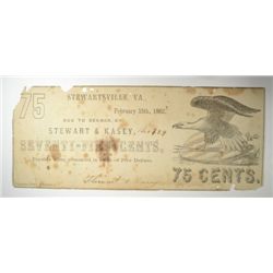 1862 SEVENTY FIVE CENT STEWARTSVILLE, VA NOTE