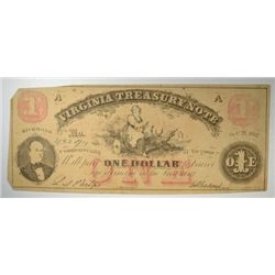 1862 $1 VIRGINA TREASURY NOTE