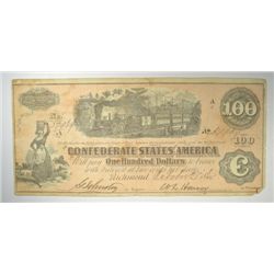 1862 $100 CONFEDERATE STATES OF AMERICA NOTE