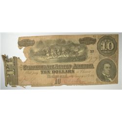 CONFEDERATE $10.00 NOTE 1864 POOR