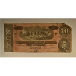 CONFEDERATE $10.00 NOTE 1864 FAIR-GOOD