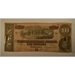 CONFEDERATE $10.00 NOTE 1864 VG