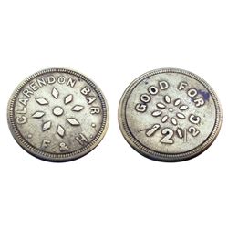 CLARENDON BAR Token F. & H. /  GOOD FOR 12 1/2 cents(Clarendon Hotel) ONLY 1 known-Ref Pritchard's