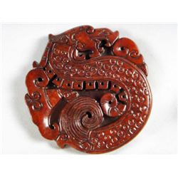 Hand Carved Chinese Red Jade Dragon Pendant