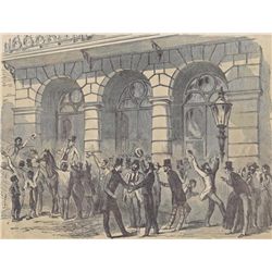 Antique PRINT scene Excitement in Front