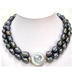 Two Row Tahitian Black Baroque Pearl Necklace