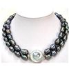 Image 1 : Two Row Tahitian Black Baroque Pearl Necklace