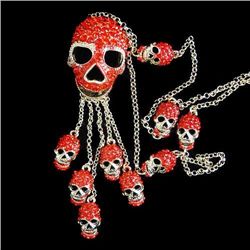Red Swarovski Crystal Skull Pendant Necklace pen