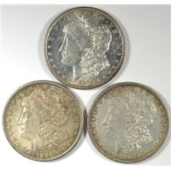 3 MORGAN DOLLARS AU 1887, 79, 1900-O