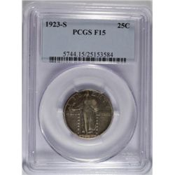 1923-S STANDING LIBERTY QUARTER PCGS F-VF 15, RARE, VERY HARD TO FIND