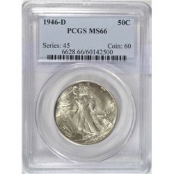 1946 D WALKING LIBERTY HALF DOLLAR PCGS MS66 SUPER