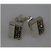 Image 2 : RECTANGLE MARCASITE EARRINGS .925 STERLING SILVER