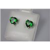 Image 2 : HEART EMERALD CZ STUD EARRINGS .925 STERLING SILVER