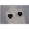 Image 1 : HEART GARNET CZ STUD EARRINGS .925 STERLING SILVER