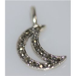 OPEN CRESCENT MOON MARCASITE PENDANT .925 STERLING SILV