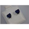 Image 2 : HEART BLUE SAPPHIRE CZ STUD EARRINGS .925 STERLING SILV