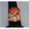 Image 2 : FASHION JEWELRY RED CZ SKULL SHAPED BRASS RING